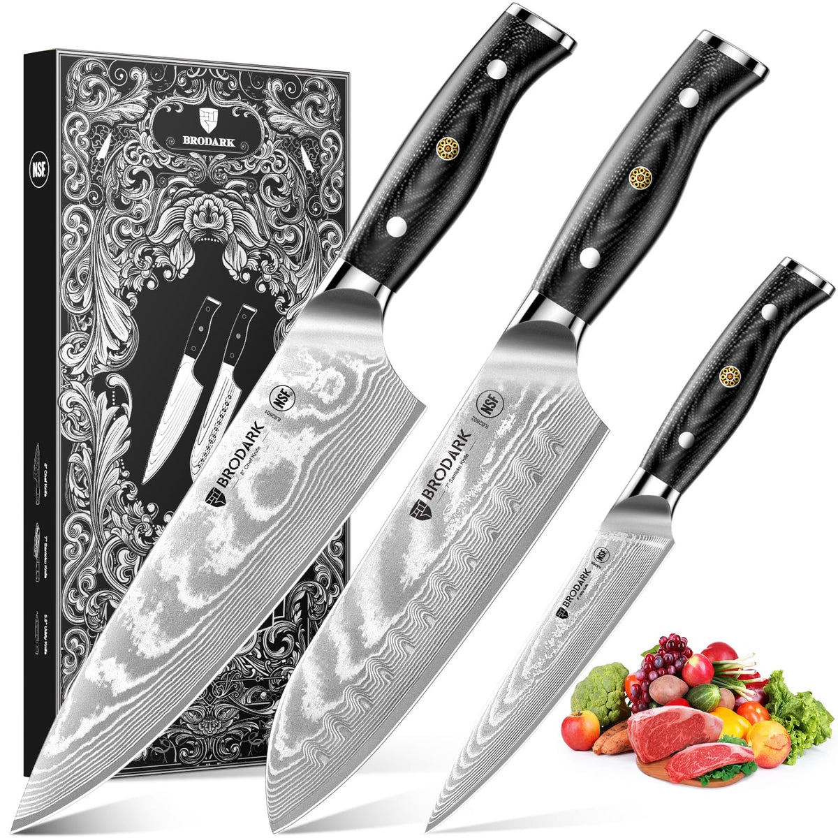 BRODARK couteau de chef 8" face avant présentant équilibre