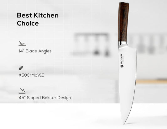 BRODARK lame du couteau de chef gros plan, coupe ultra précise