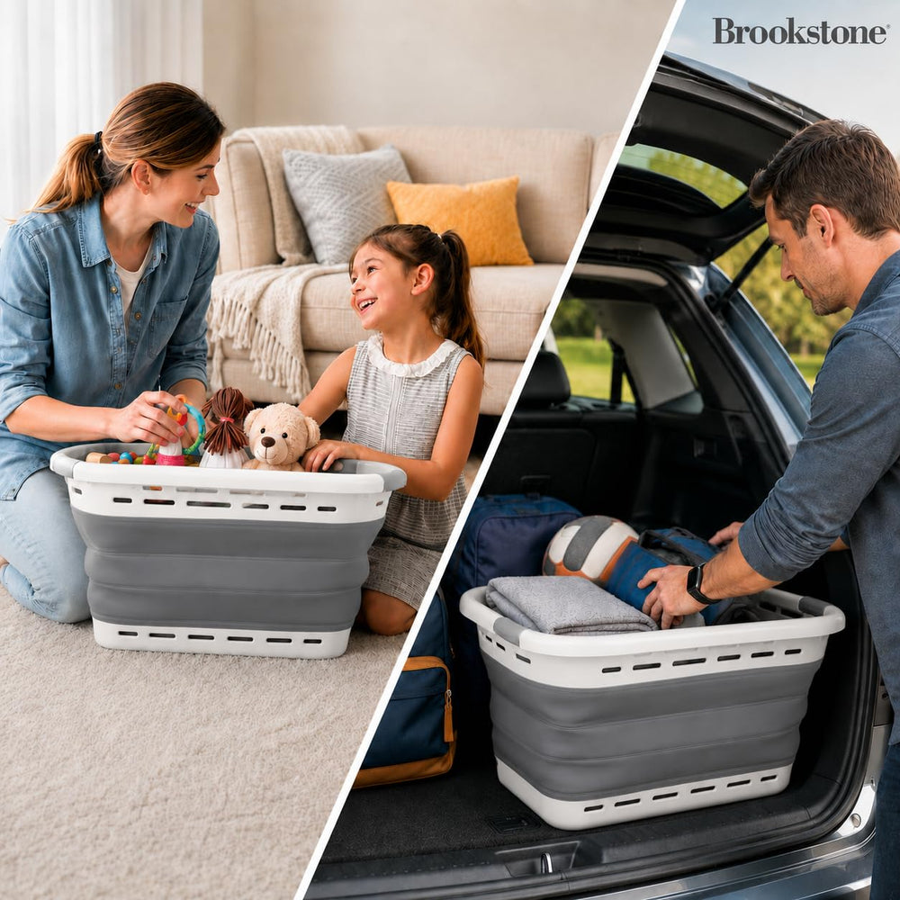 Brookstone panier en usage transport de linge, pratique au quotidien