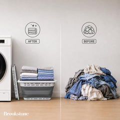 Brookstone panier plié à plat illustrant rangement gain de place