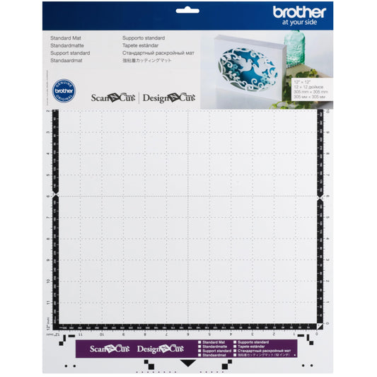 Brother tapis standard face avant montrant la surface blanche et la taille 12x12 utile
