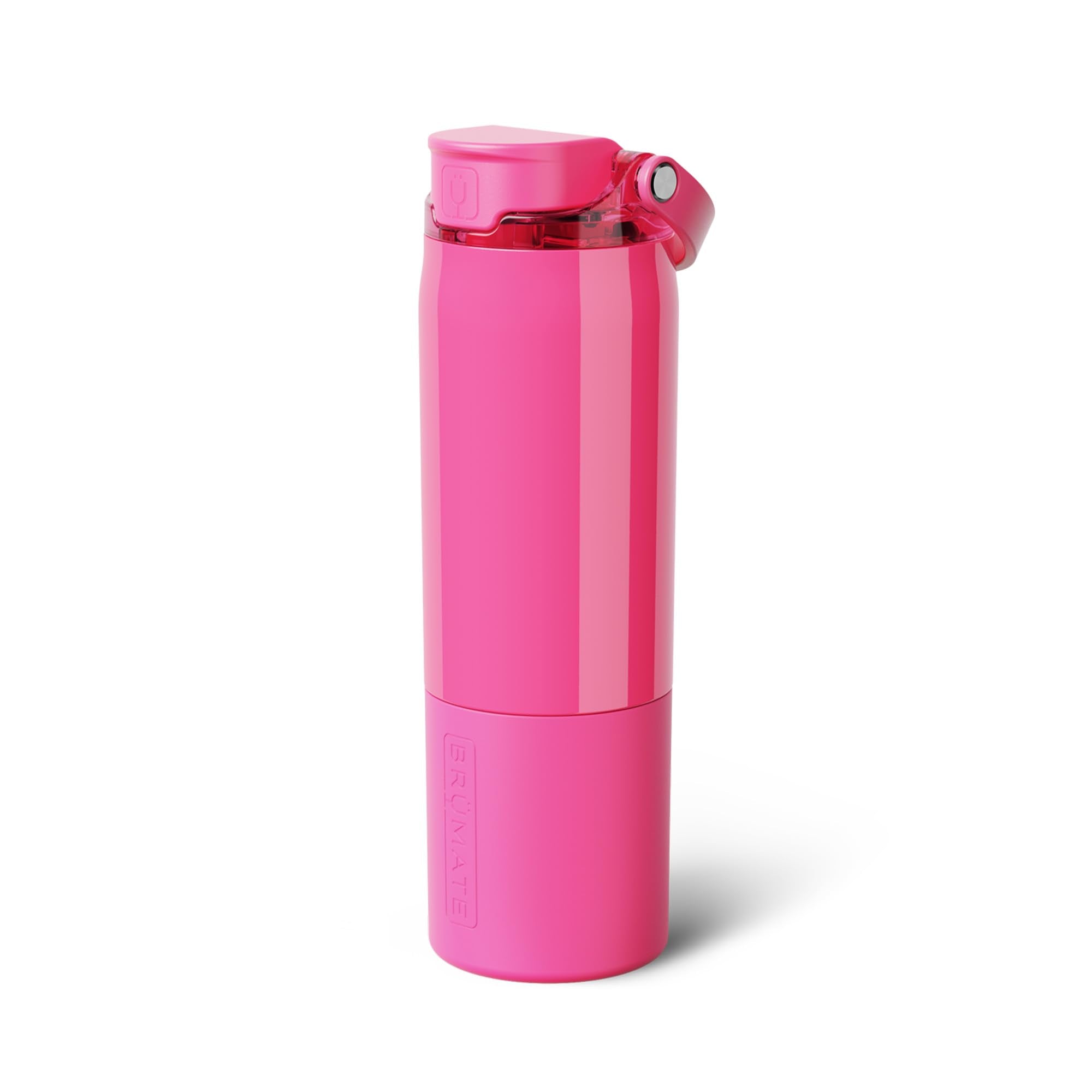 BrüMate Rise néon rose face avant montrant la silhouette étanche et la finition néon