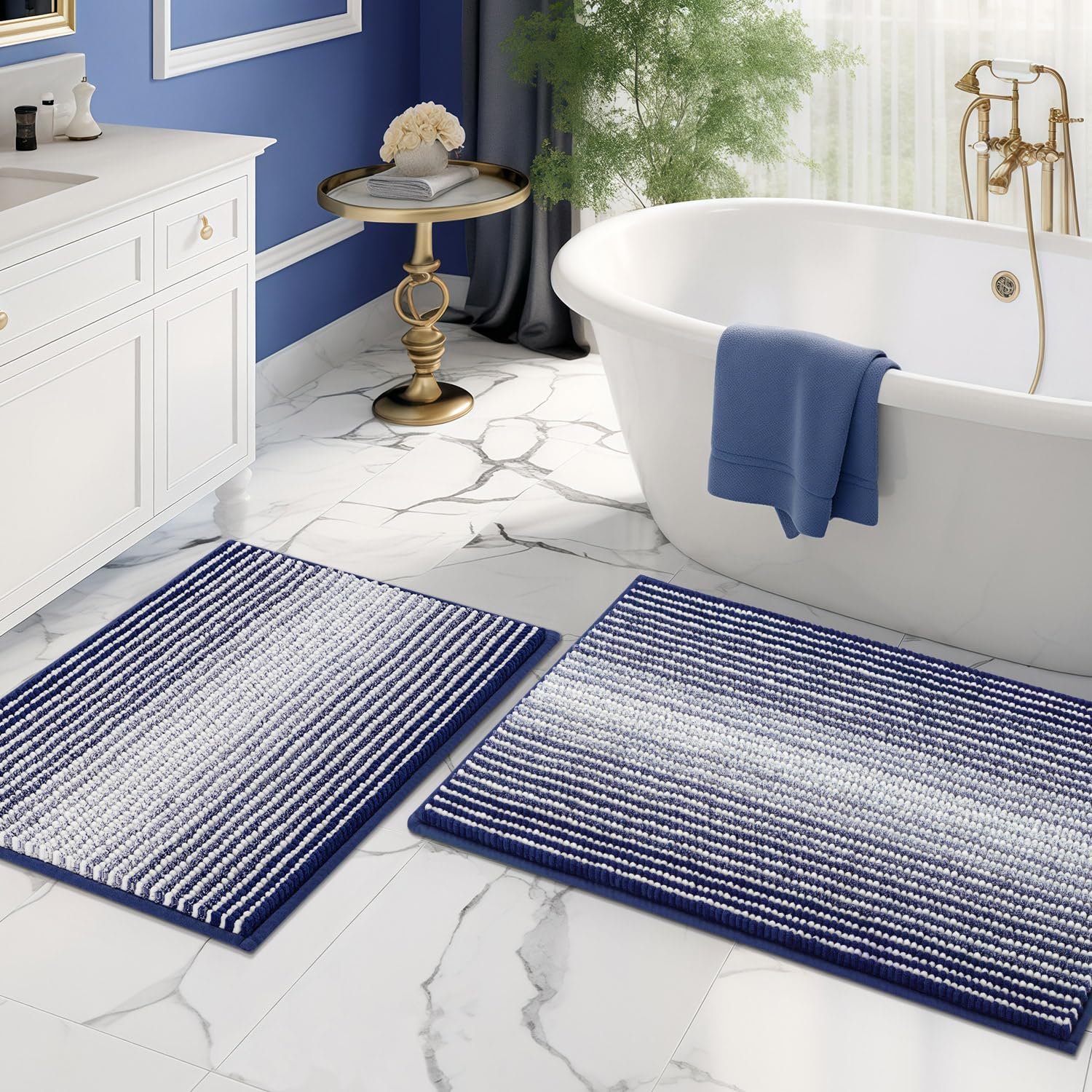 BSICPRO tapis face avant marine montrant design rayé et accueil moelleux