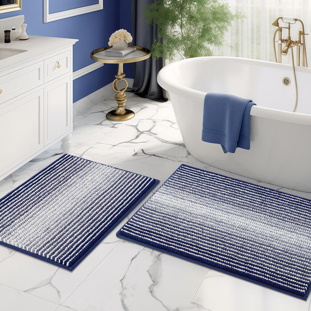 BSICPRO tapis face avant marine montrant design rayé et accueil moelleux