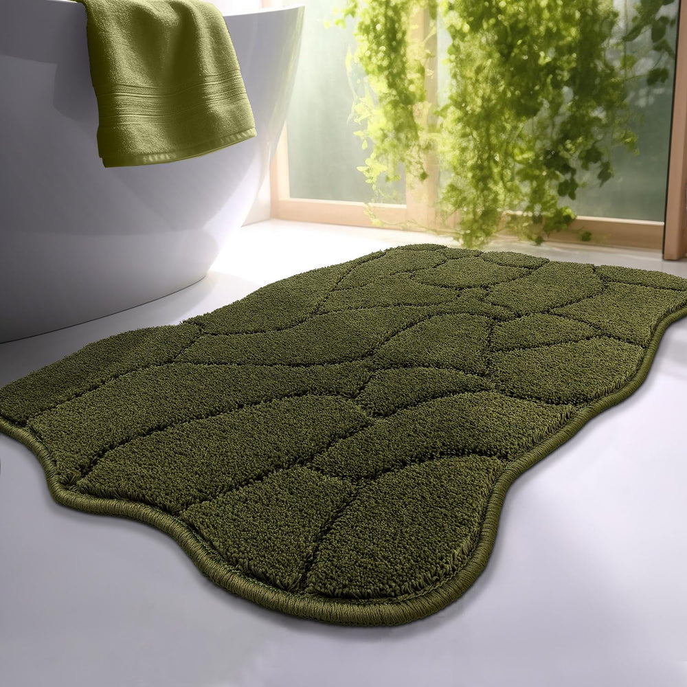 BSICPRO tapis de bain face avant olive montrant design scalloped et esthétique relaxante
