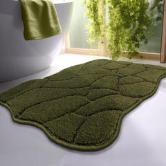 BSICPRO tapis de bain face avant olive montrant design scalloped et esthétique relaxante