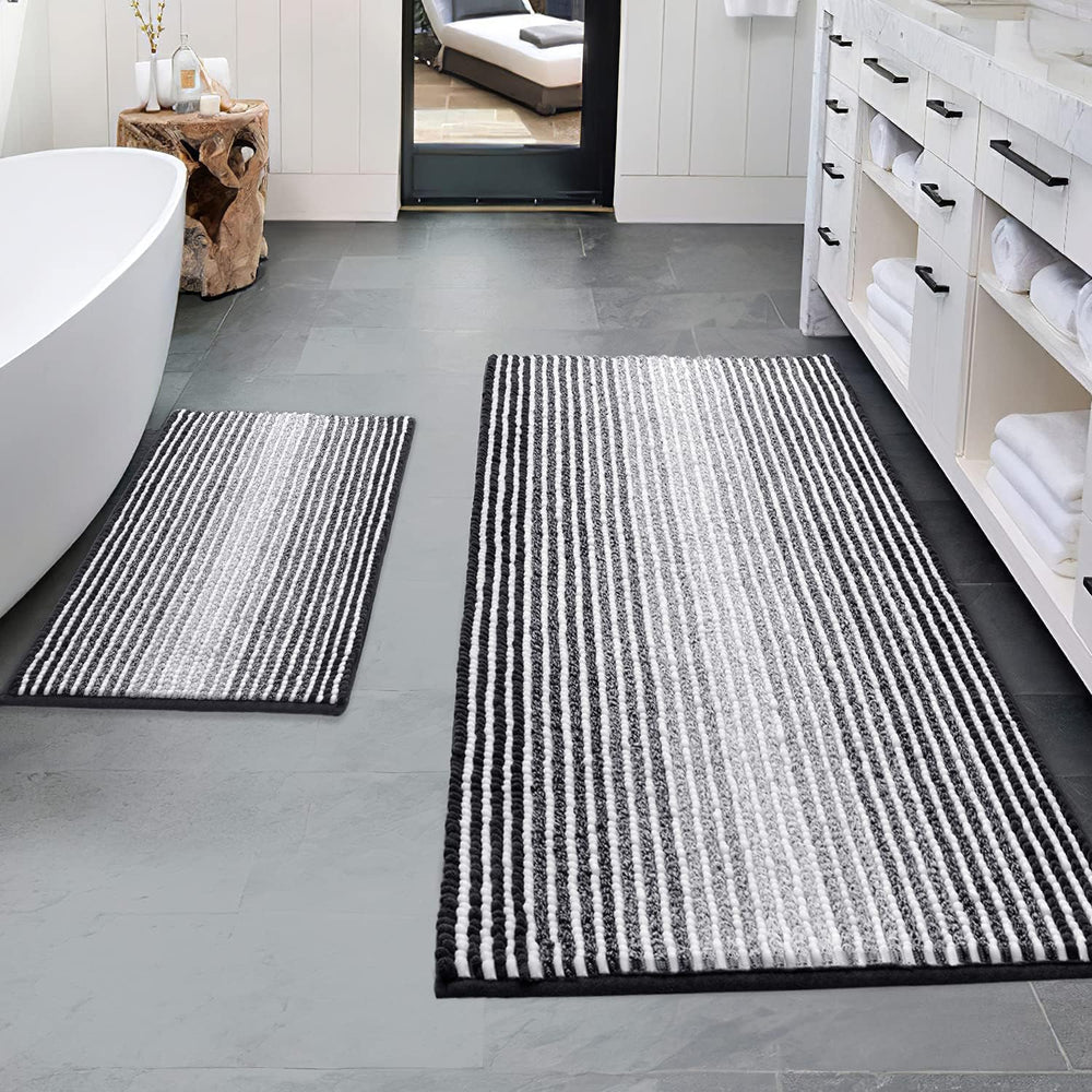 BSICPRO tapis devant baignoire noir face avant, confort et absorption visibles