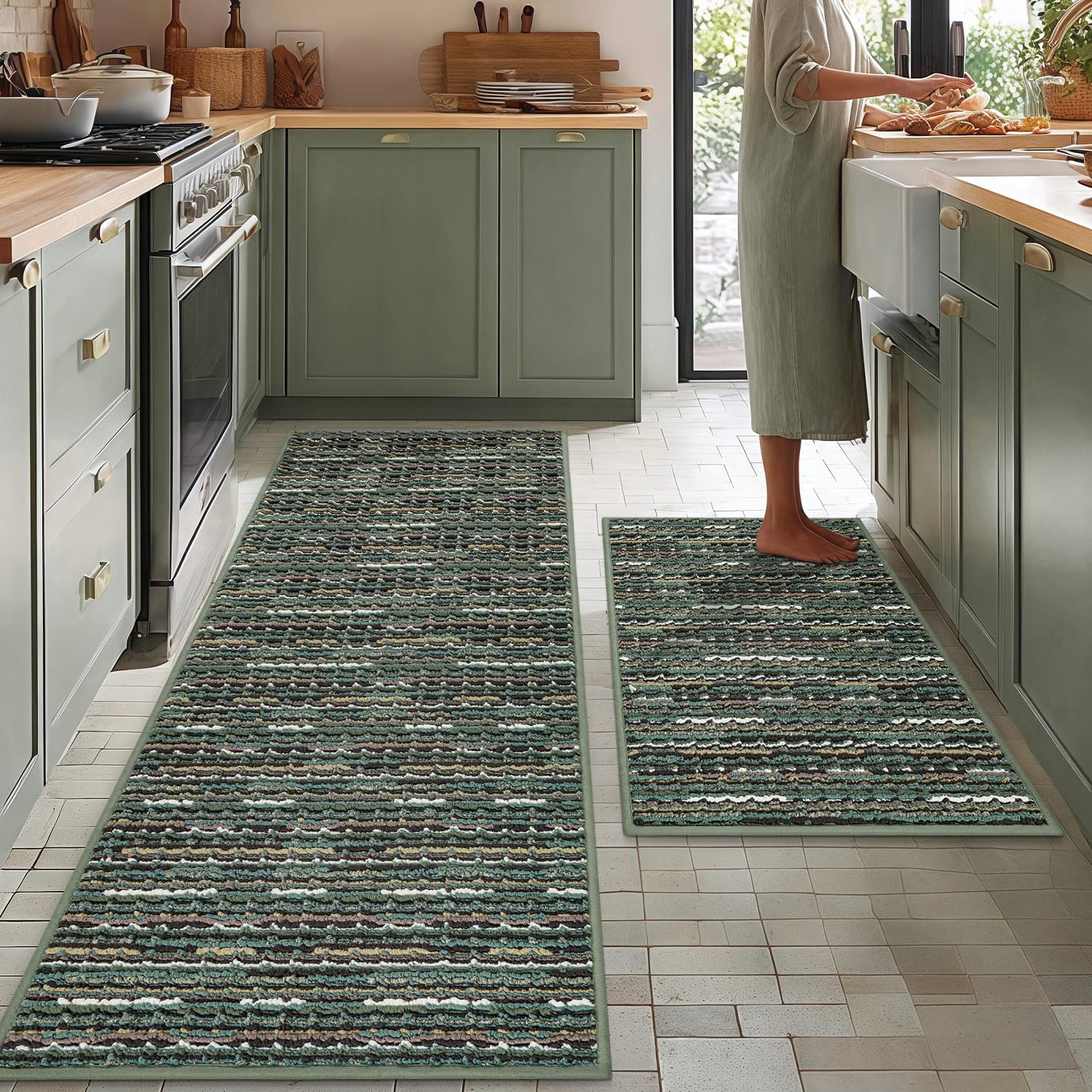 BSICPRO face avant du tapis montrant design vintage et couleur verte pour décoration