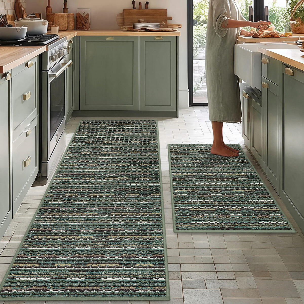BSICPRO face avant du tapis montrant design vintage et couleur verte pour décoration