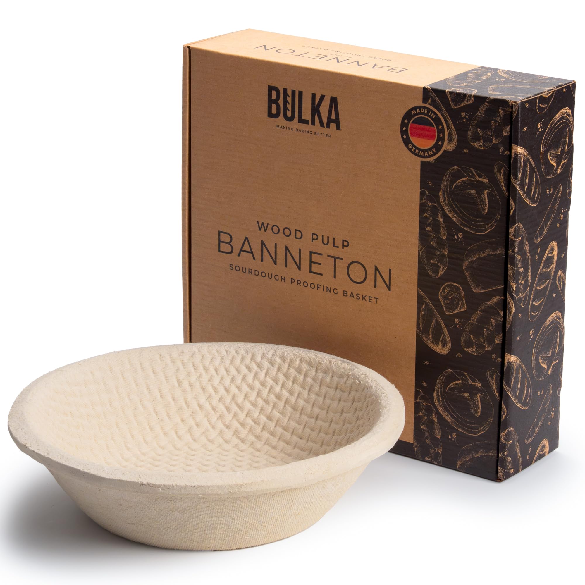 Bulka banneton face avant montrant la forme ronde et maintien de la pâte