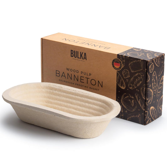 Bulka banneton ovale face avant montrant forme et capacité pour pain 750 g