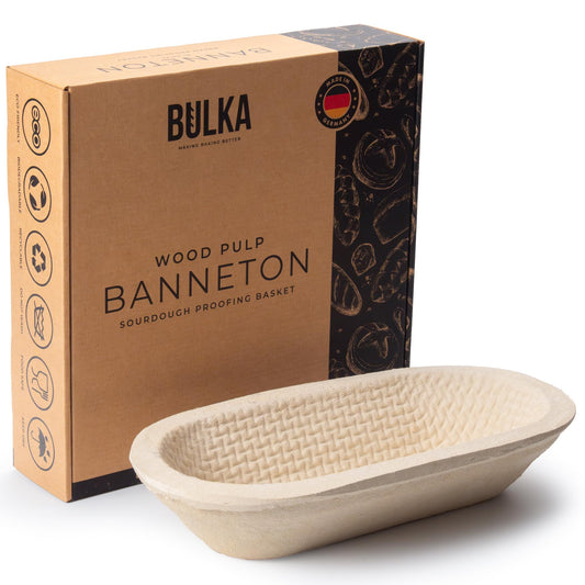 Bulka banneton ovale devant emballage montrant taille et forme