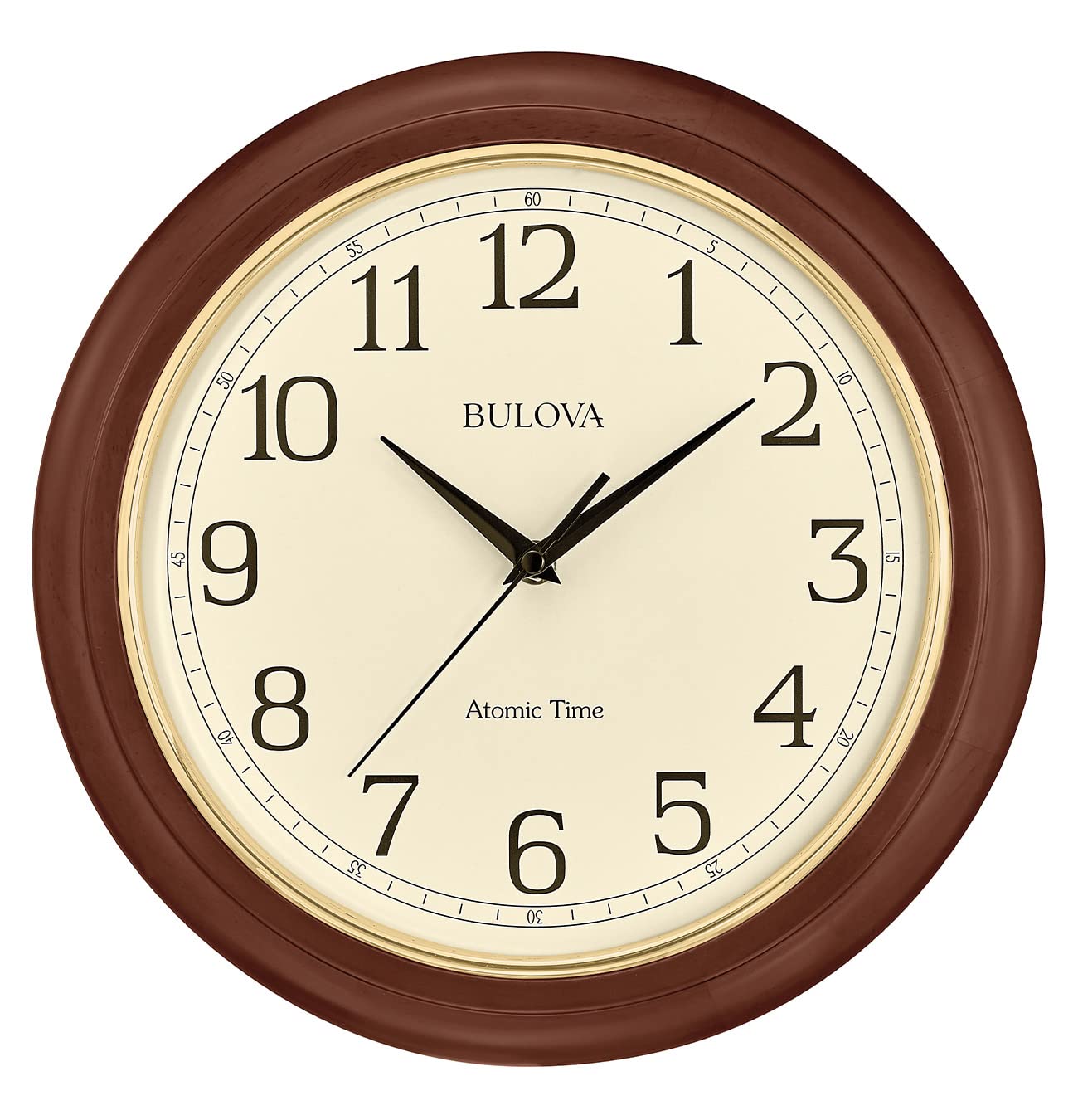 Bulova cadrage face bois cerisier montrant élégance et lisibilité