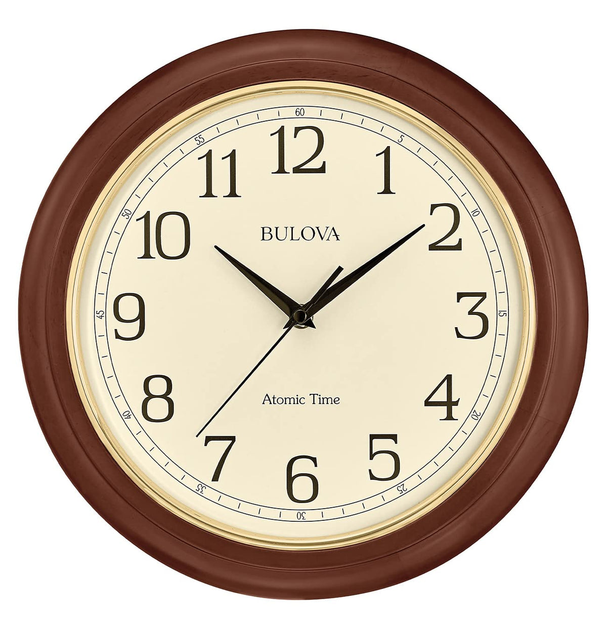 Bulova cadrage face bois cerisier montrant élégance et lisibilité