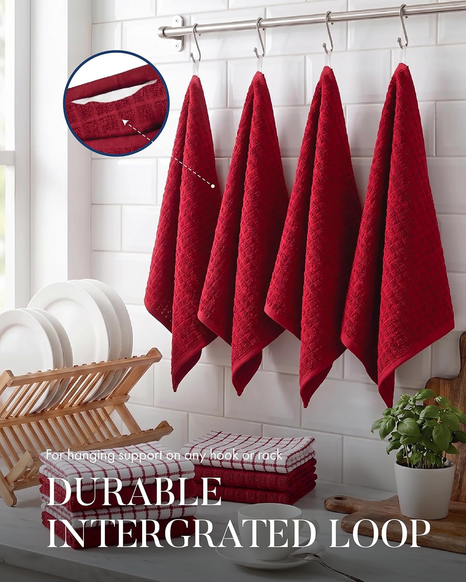 Bumble Towels pile de torchons rouges, ensemble complet de 6