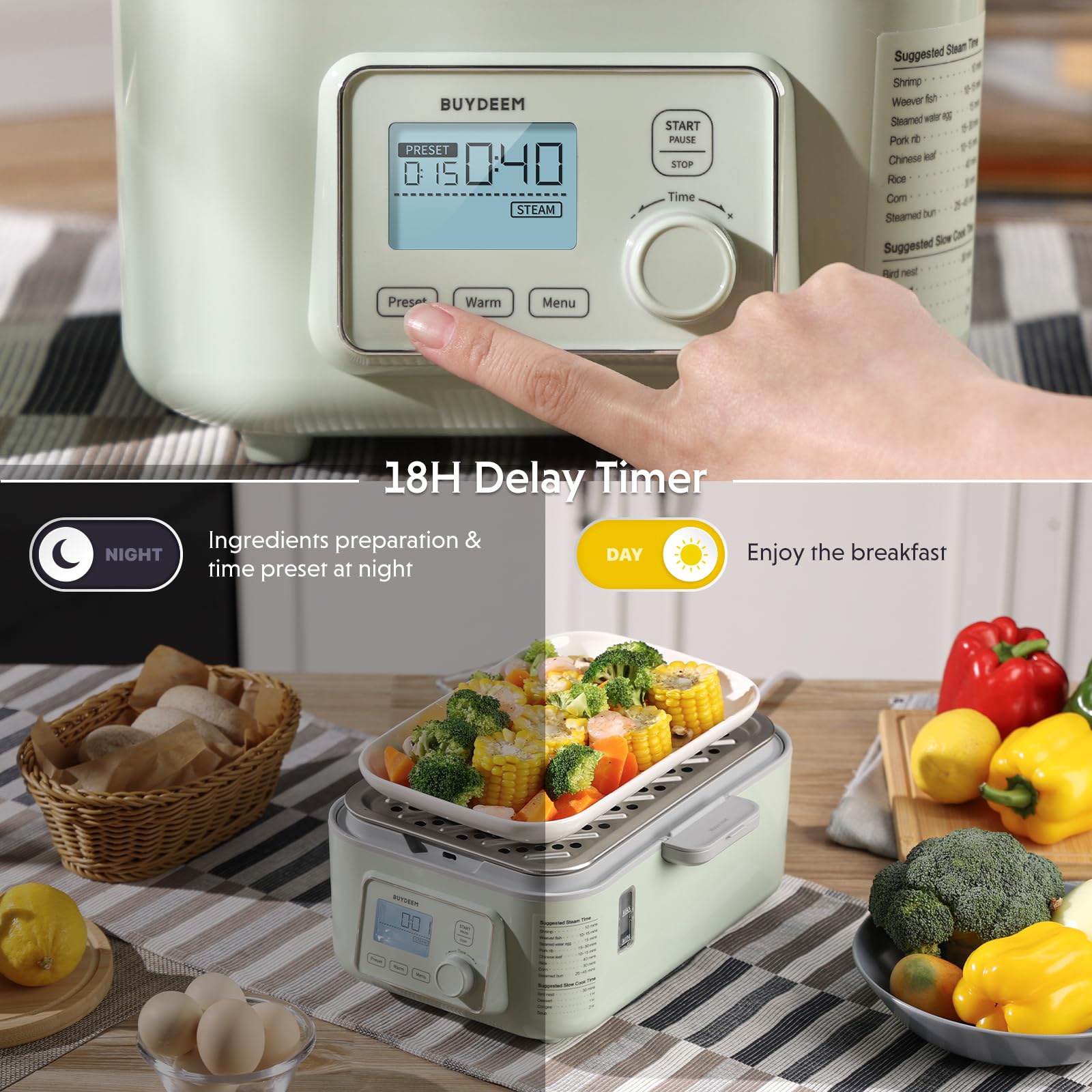 BUYDEEM G553 cuisson d’un poisson entier démontrant grande contenance et cuisson uniforme