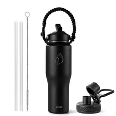 BUZIO vue avant de la gourde 32 oz montrant silhouette en T et capacité