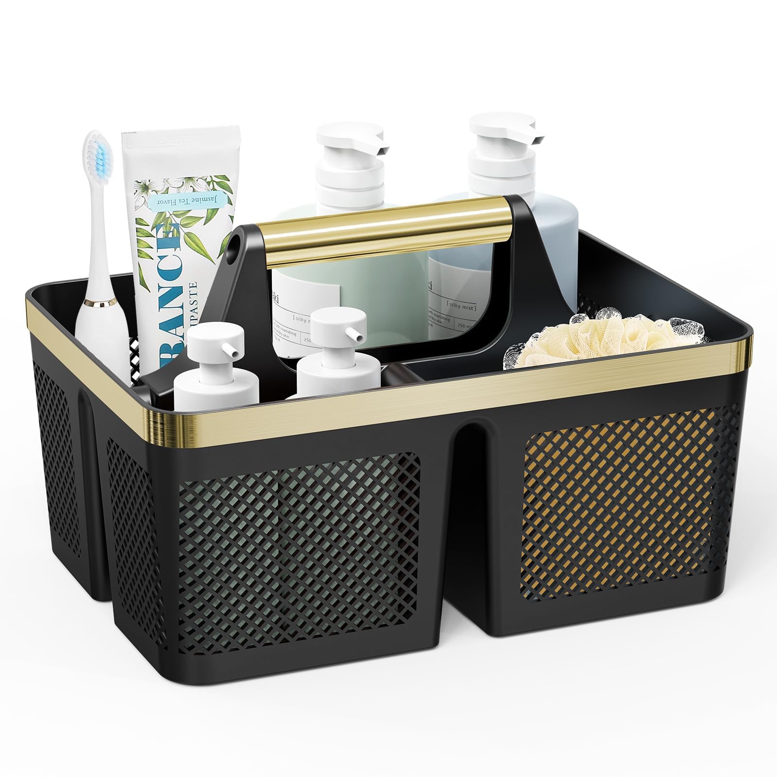 BYUNER vue de face du panier douche, rangement organisé et élégant