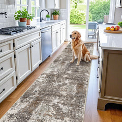 BYYVOO face avant du tapis montrant motif marron beige et finition durable