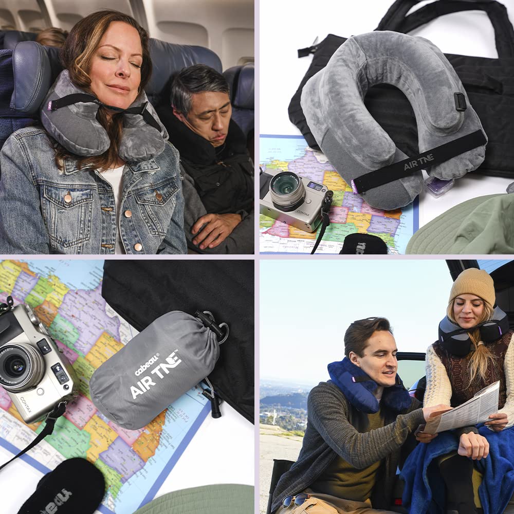 Cabeau Air TNE posé sur une valise en contexte de voyage pour mobilité