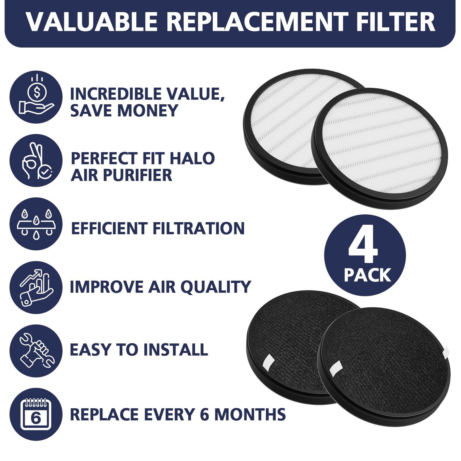 Cabiclean Halo emballage de 4 filtres mettant en avant réserve et valeur pratique