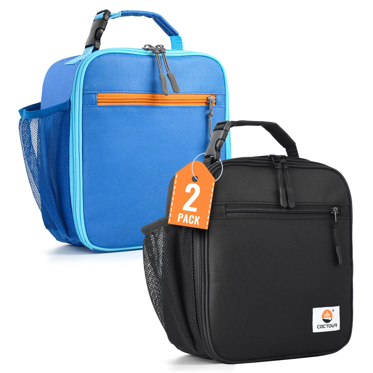 CaCTOUR vue avant des deux sacs bleu et noir, compact et résistant