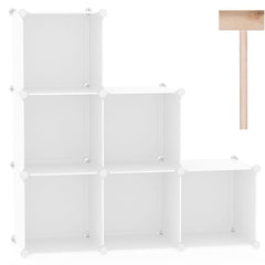 C&AHOME vue frontale de l'étagère 6 cubes milky pour rangement modulable