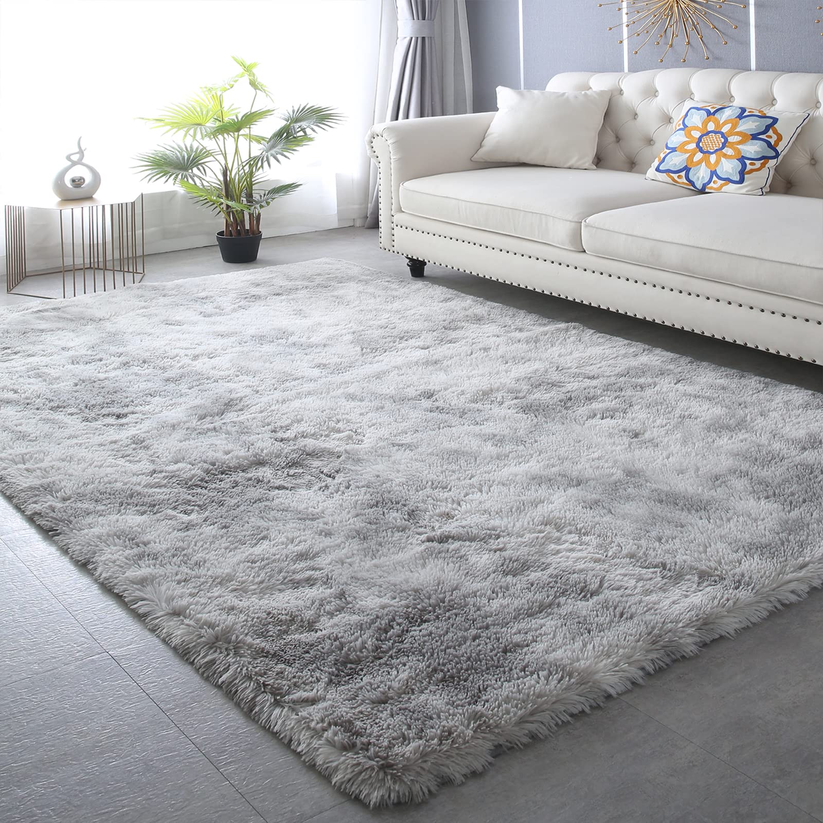 CAIYUECS tapis shag gris face avant montrant douceur et style moderne