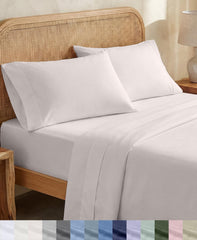 California Design Den emballage produit montrant le set de draps percale, qualité visible