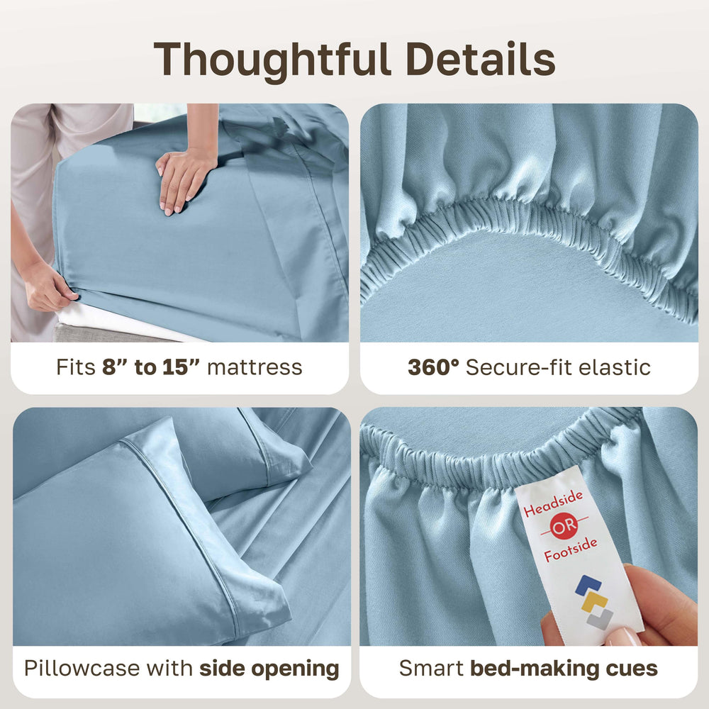 California Design Den draps installés sur lit Twin-XL démontrant aspect net et ajusté