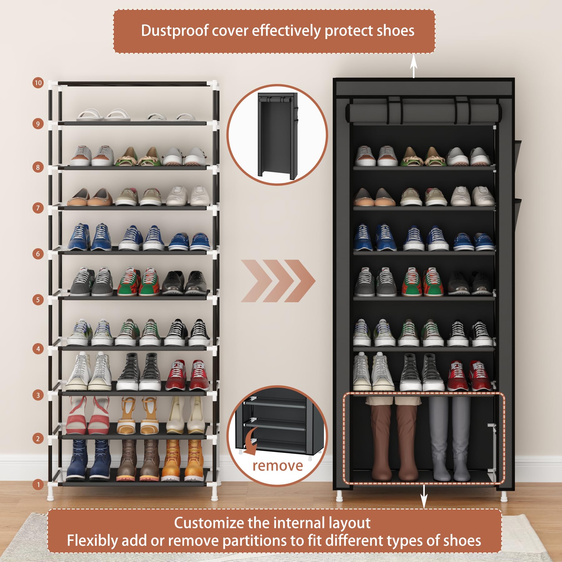 Calmootey étagères modulables contenant bottes hautes et talons