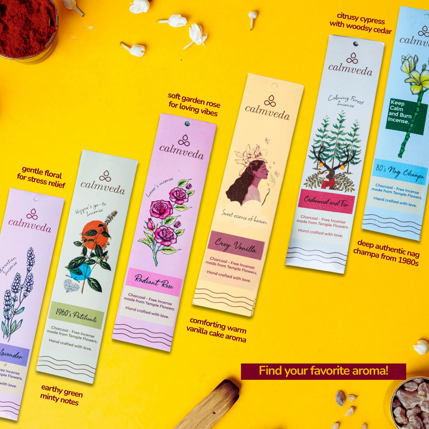 Calmveda assortiment de 12 parfums disposés, choix varié pour la maison