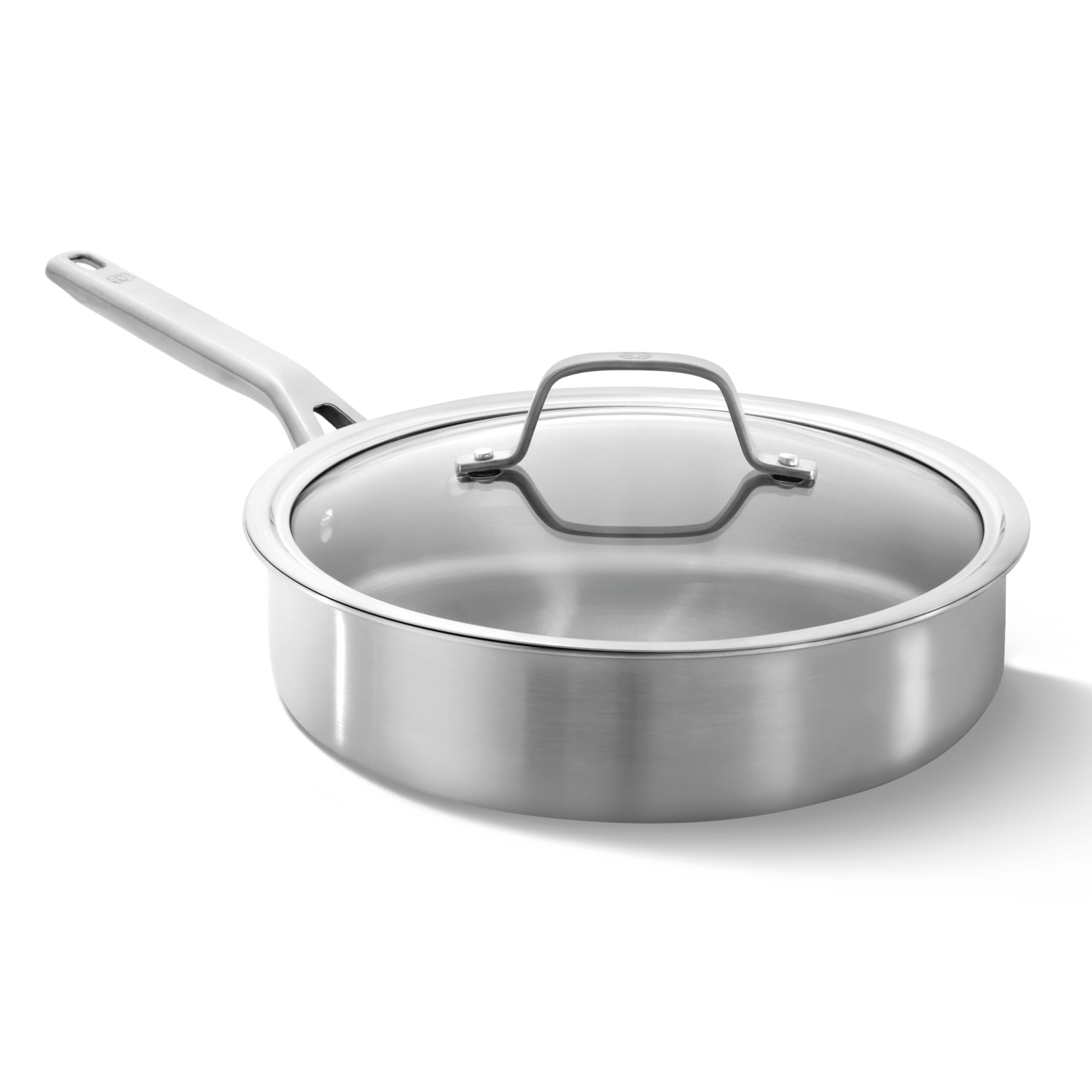 Calphalon poêle face avant brossée montrant finition professionnelle et cuisson homogène