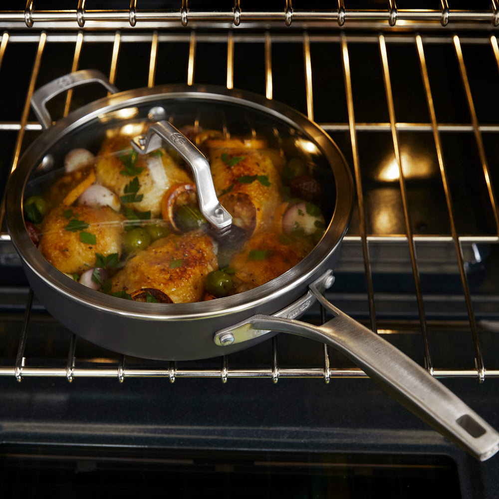 Calphalon étiquette matériau détaillant PTFE et aluminium anodisé