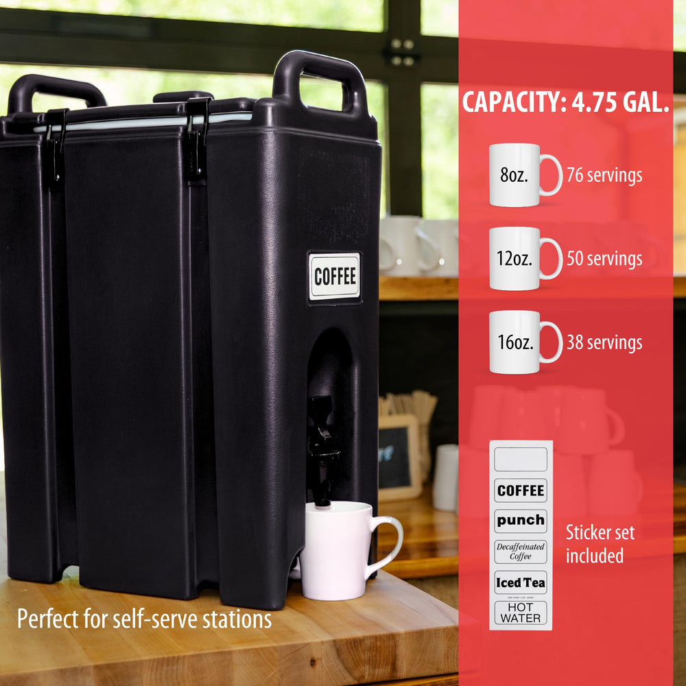 Cambro Camtainer comparaison d'échelle montrant capacité 5 gallons pratique