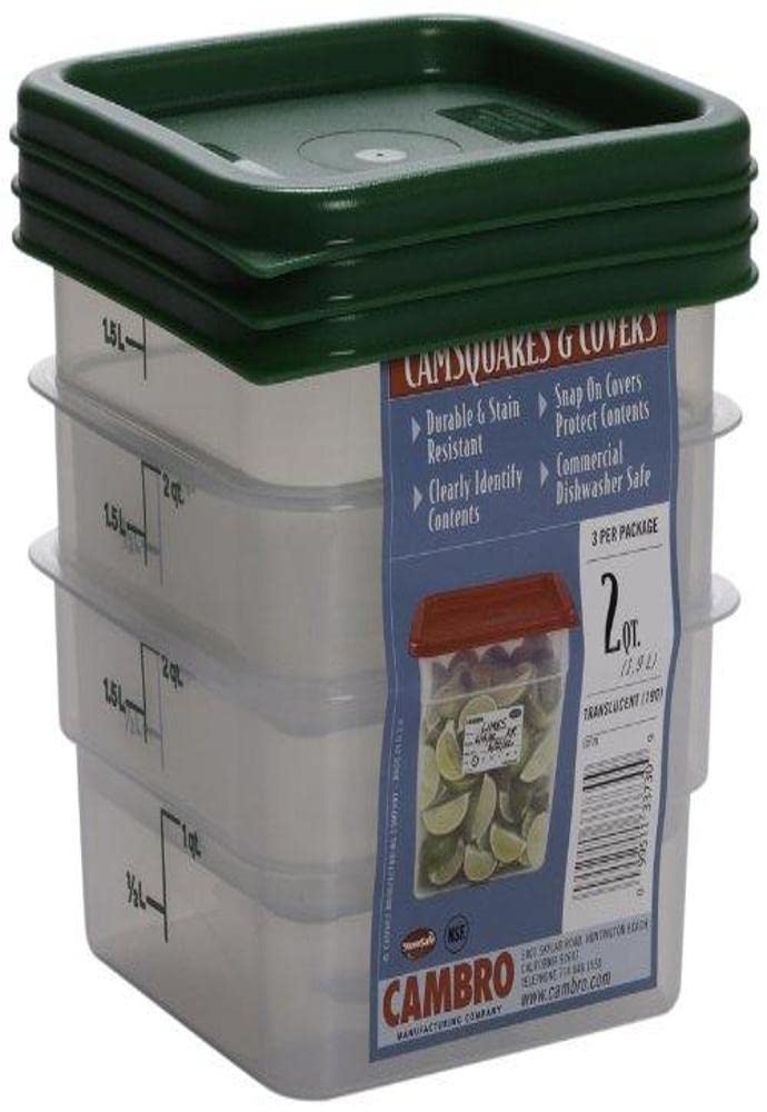 Cambro contenant carré 2 qt vue avant, visibilité du contenu pour organisation
