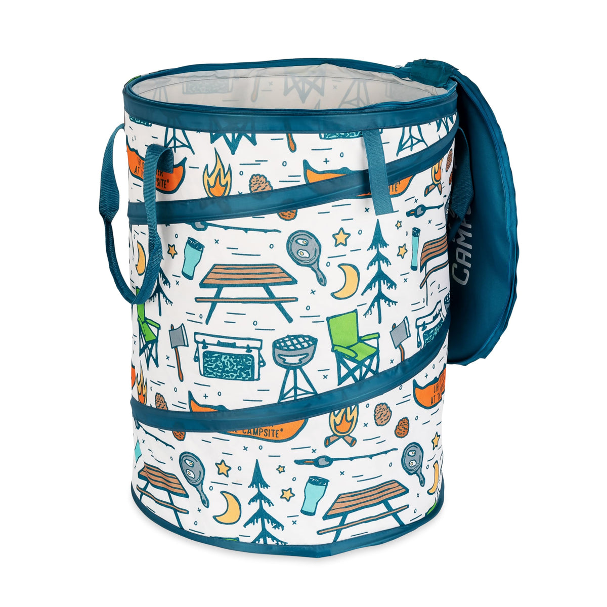 Camco corbeille pliante face avant montrant design camping et rangement facile