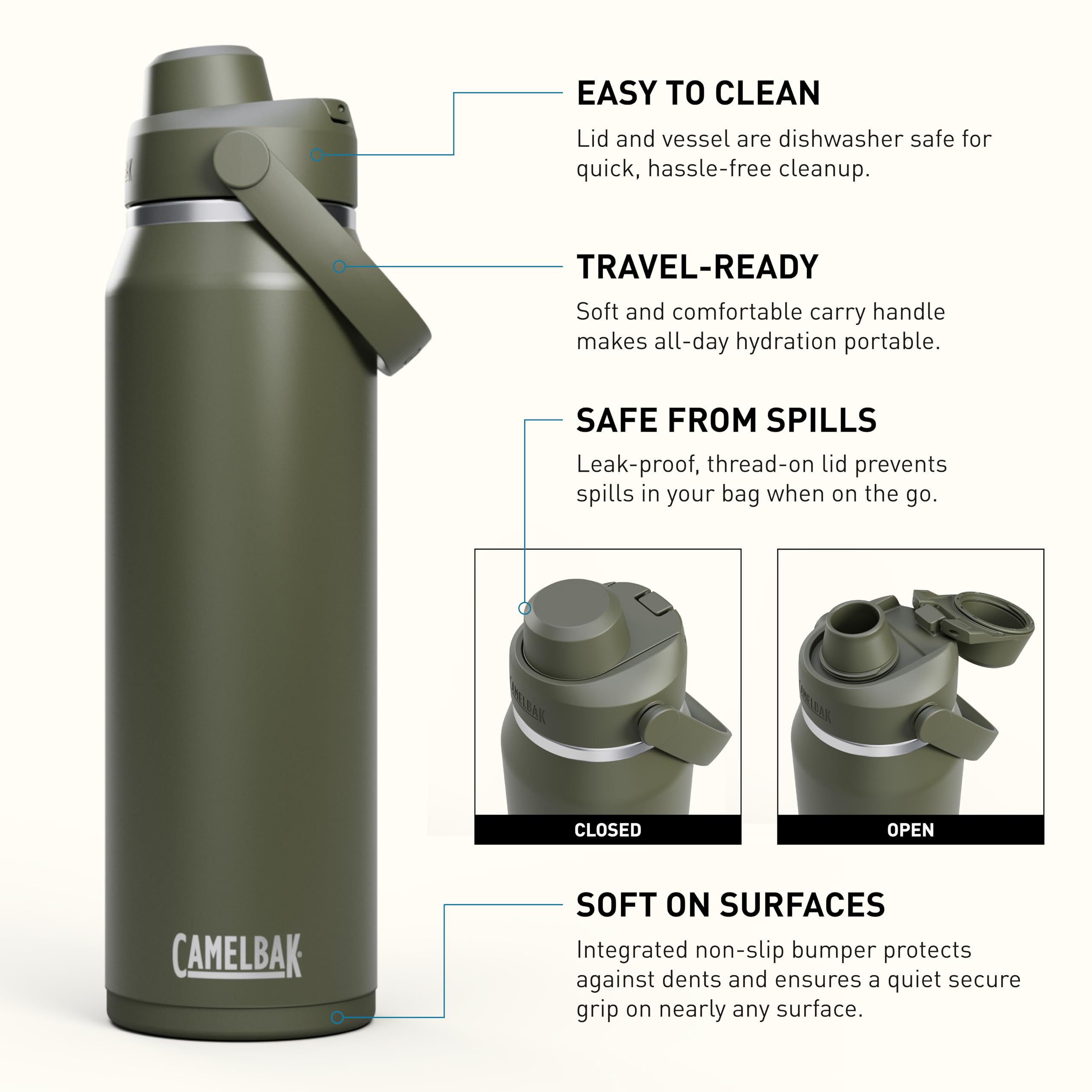 CamelBak Thrive Chug gros plan isolation double paroi, conserve la température plus longtemps