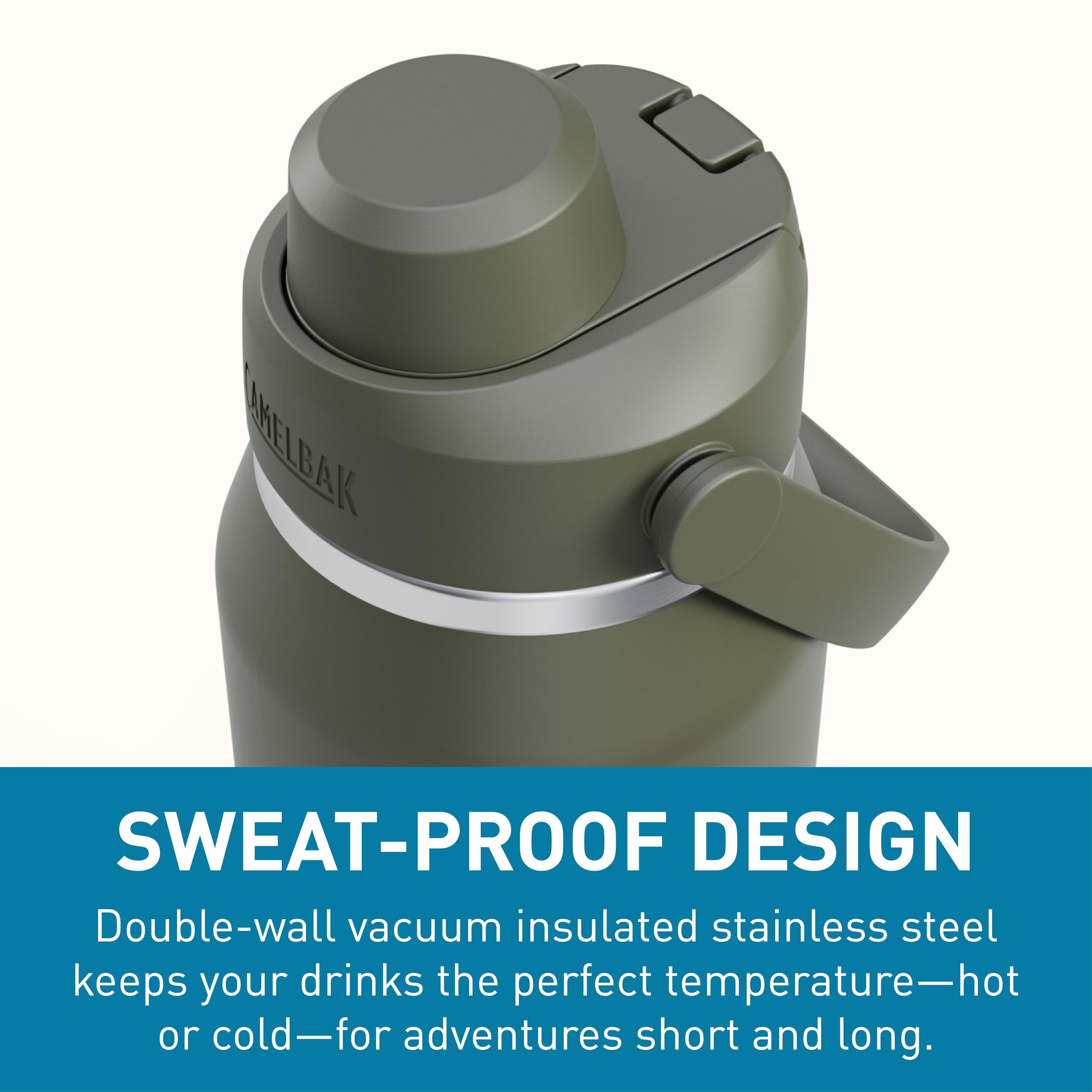 CamelBak Thrive Chug posée sur un sol de gym, résistante aux chocs et aux usages sportifs