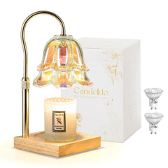 Candeldo vue de face avec abat-jour floral irisé pour déco élégante