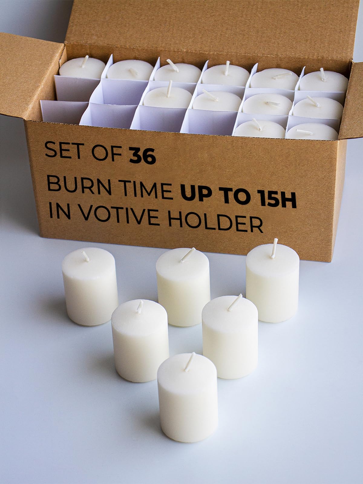 CANDWAX ensemble de 36 bougies votives ivoire, pack prêt à l'emploi et élégant