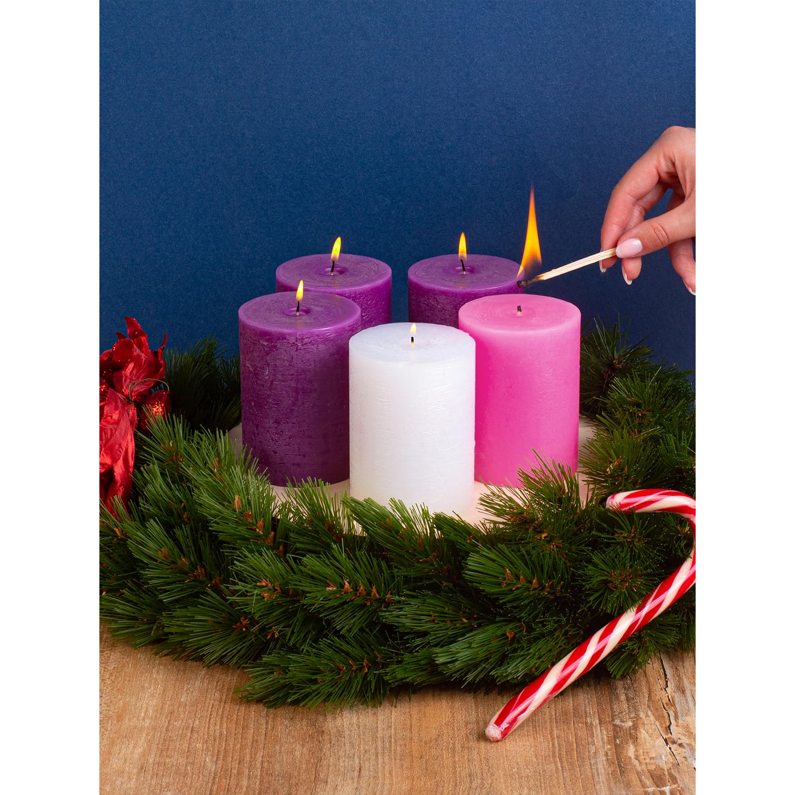 CANDWAX vue d'ensemble des couleurs violette, rose et blanche pour l'Avent