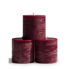 CANDWAX trio de bougies piliers bourgogne vue de face, apport chaleureux