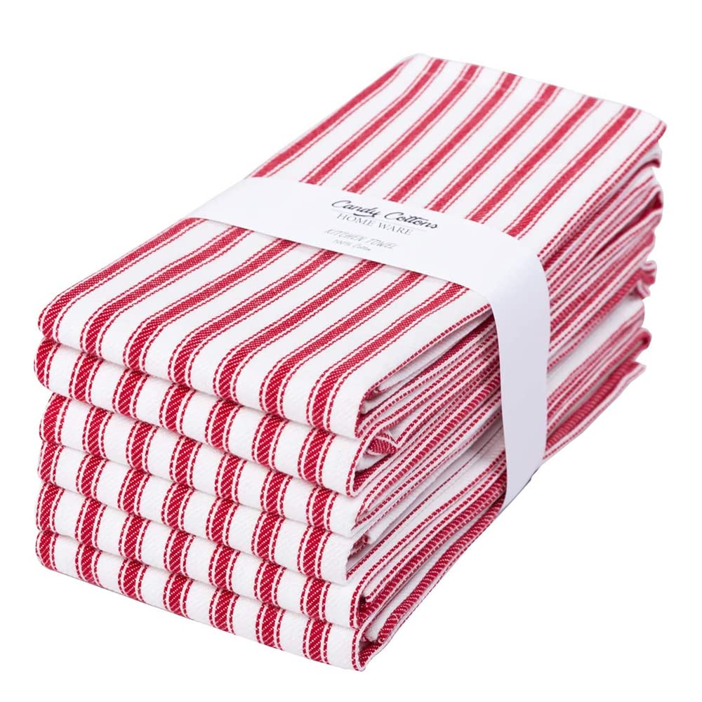 Candy Cottons vue frontale du lot de 6 torchons, emballage pratique et cadeau élégant