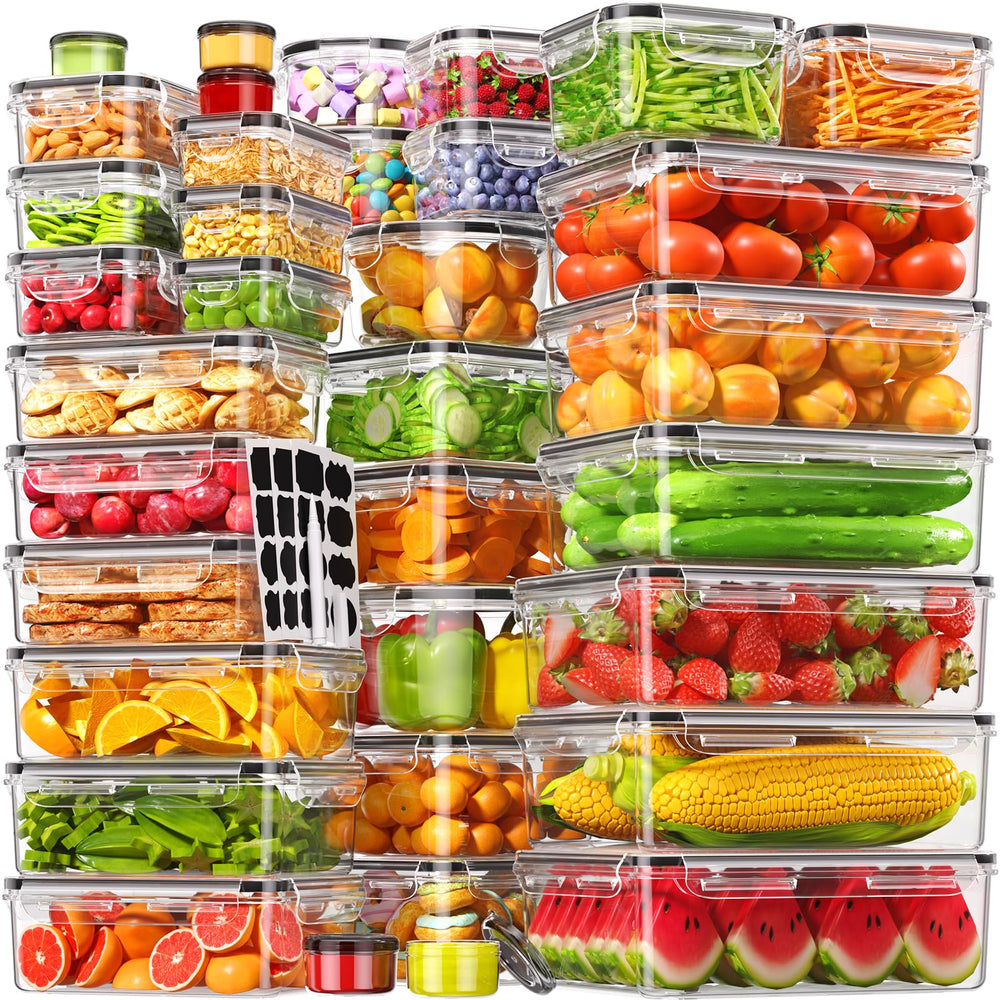 Canfanni emballage 70 pièces montrant tous les contenants et couvercles pour organisation