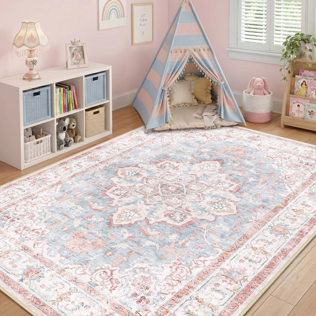 Tapis CAPALOCA face avant rose bleu ajout de couleur décorative