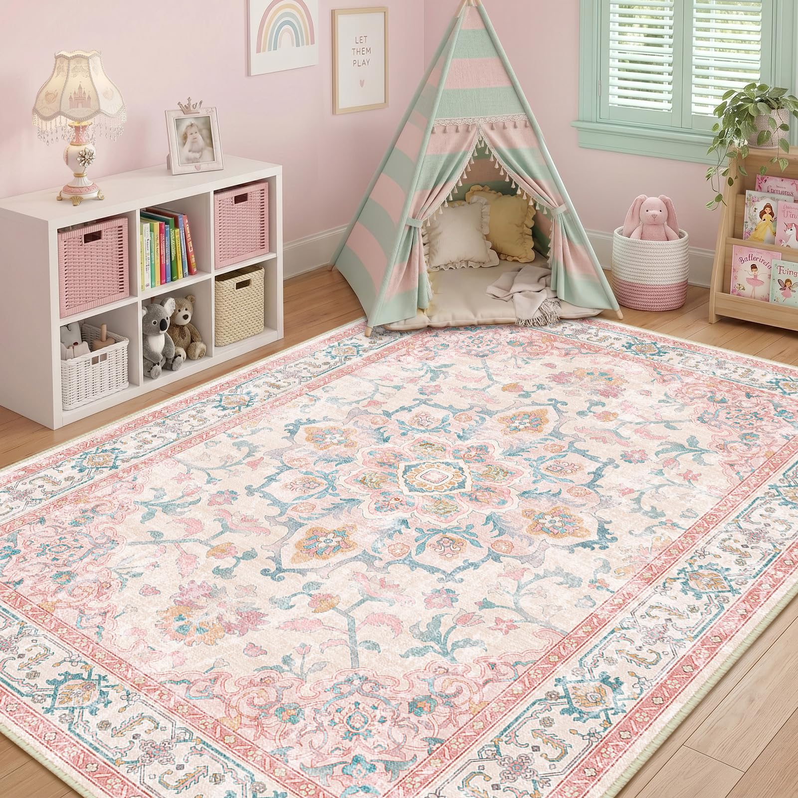 CAPALOCA face avant du tapis rose teal montrant motif décoratif