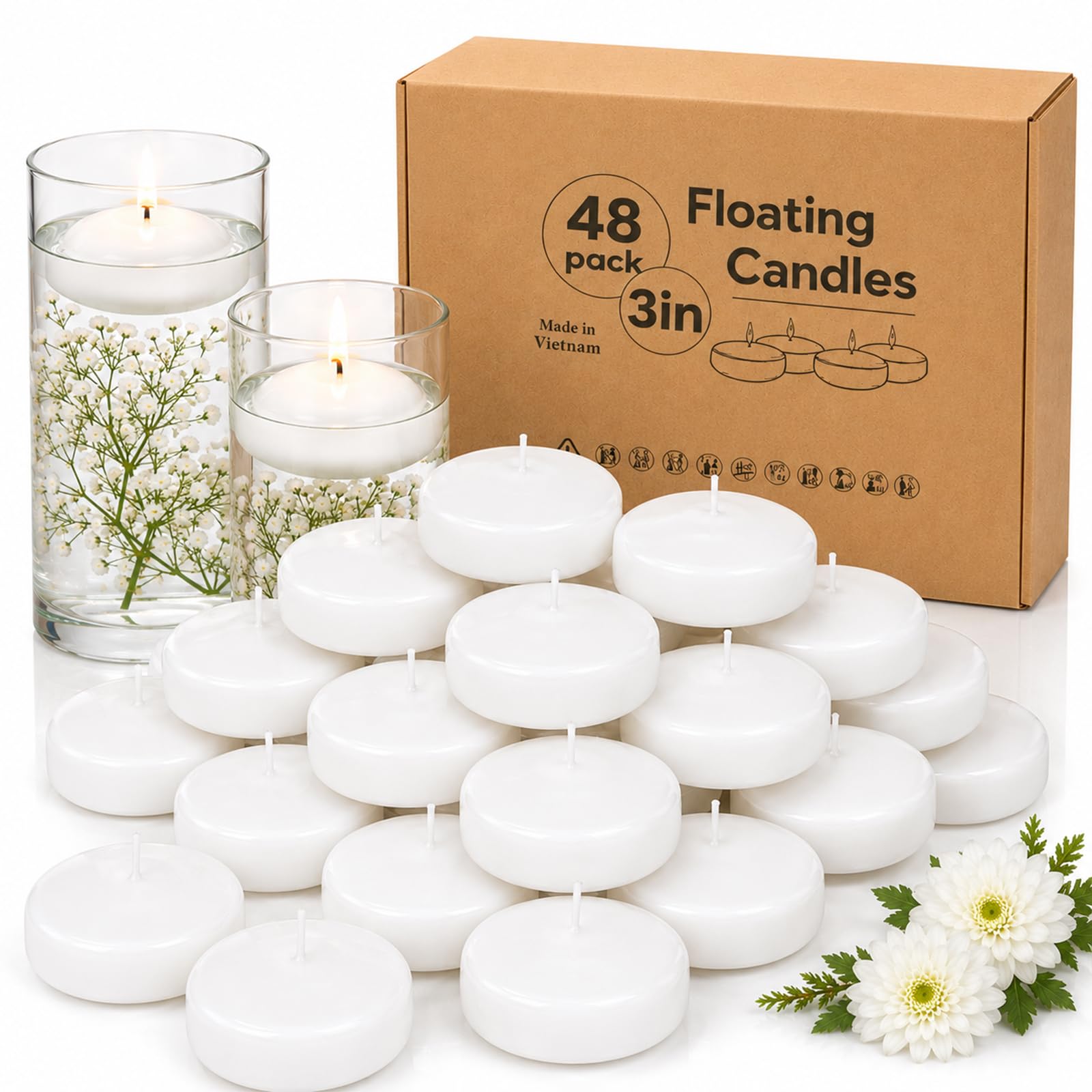 Capaniel bougie flottante face avant montrant design blanc et silhouette épurée, ambiance élégante