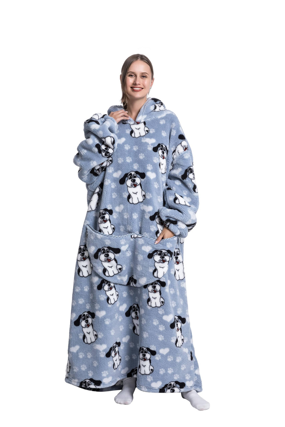 Capecage vue avant du hoodie blanket montrant la coupe oversize et poche pratique