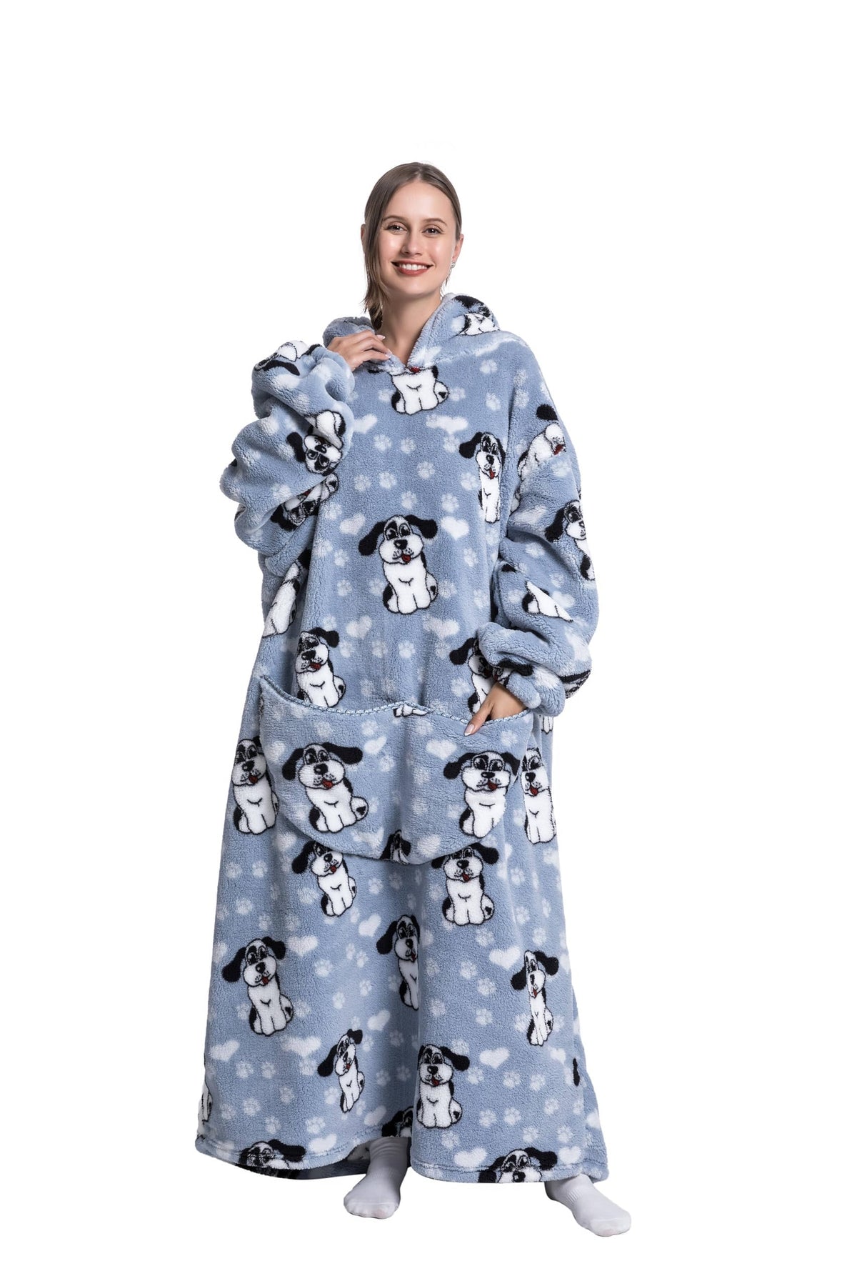 Capecage vue avant du hoodie blanket montrant la coupe oversize et poche pratique